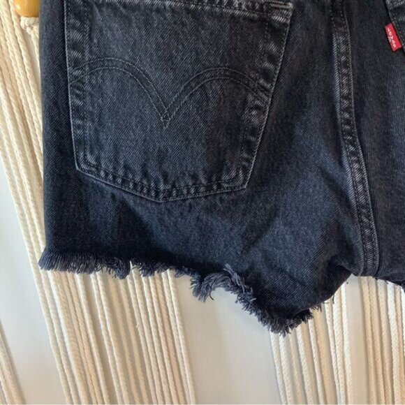 LEVI’S 501 High Waisted Button Fly Distressed Raw Hem Denim Shorts Black 28 - Picture 8 of 16